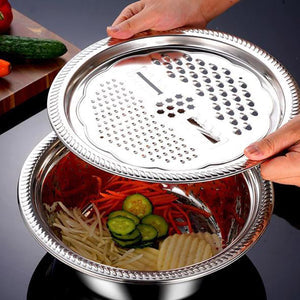 3 in 1 Multipurpose Kitchen Stainless Steel Bowl, Drain Basket,  Graters for Vegetable/Fruits